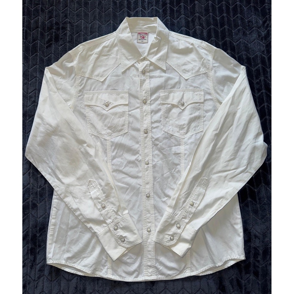 True Religion Men's White Western Pearl Snap Shirt Size 2XL‎